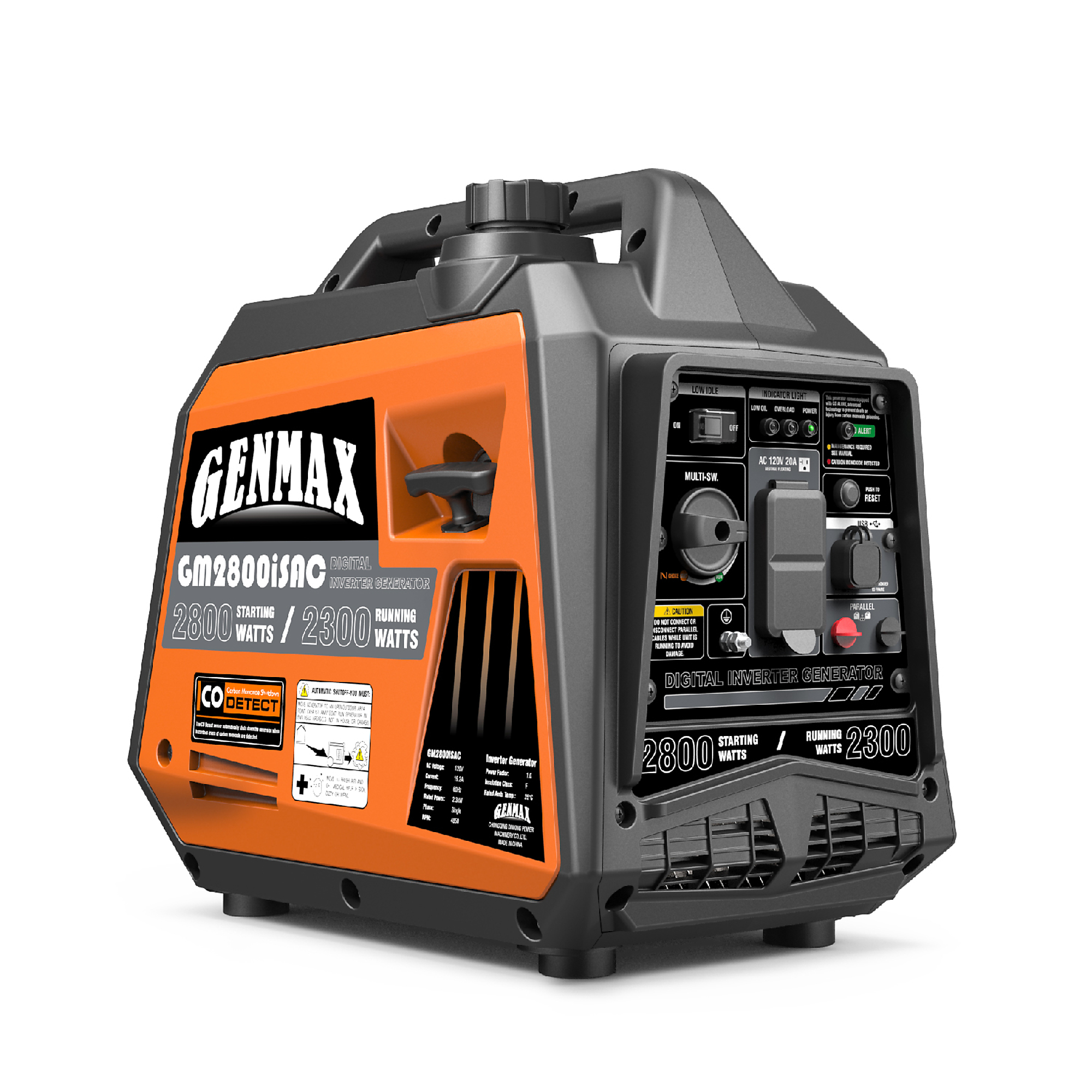 GENMAX, Port Invert Gen, Gas, 2800W, CO Sensor, Surge Watts 2800 Voltage 120 Model# GM2800iSAC